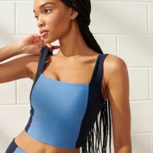 YPB Abercrombie & Fitch Square Neck‎ Cropped Padded Blu Colorblock Bra Tank | XS